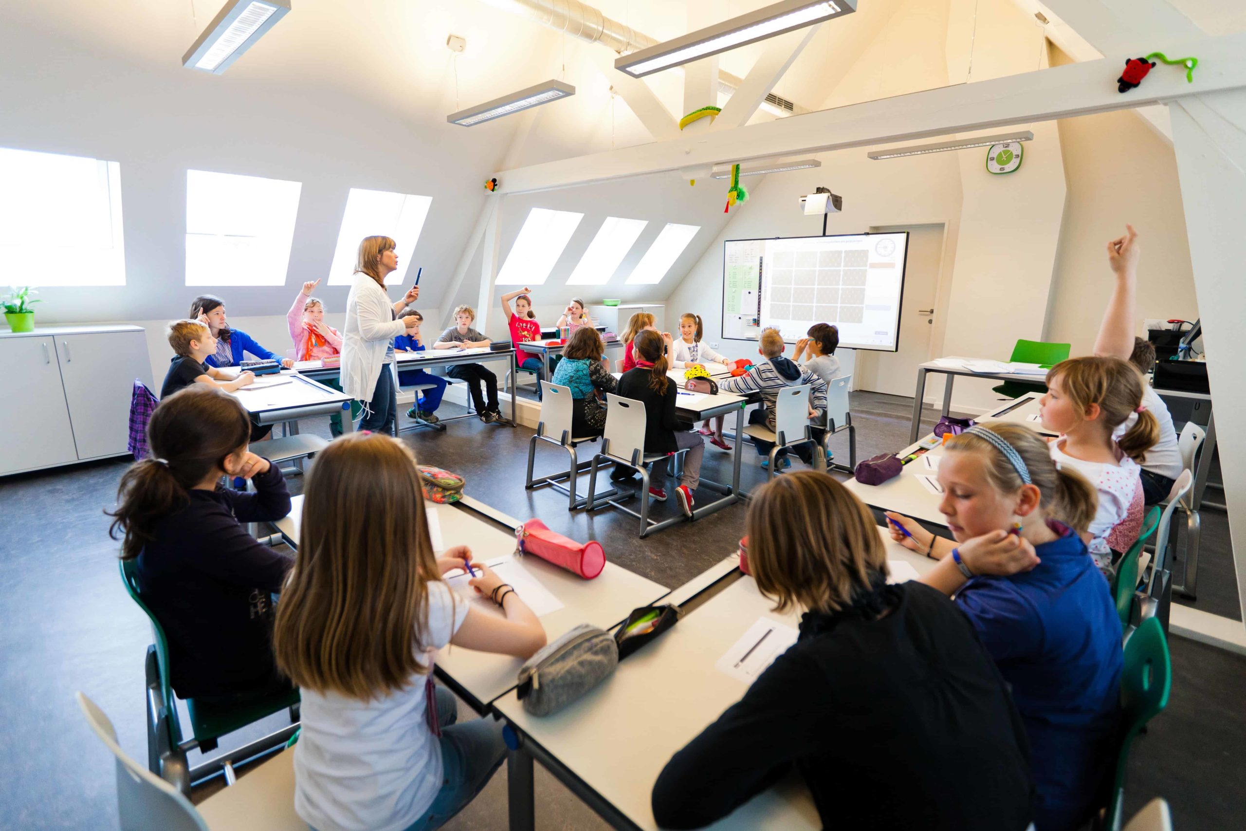 Students sitting in a nice learning space that looks like the result of 21st century classroom design