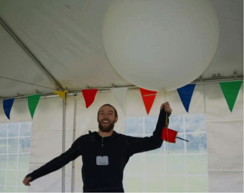Dave gets in on the weather balloon action at the Champlain Mini Maker Faire