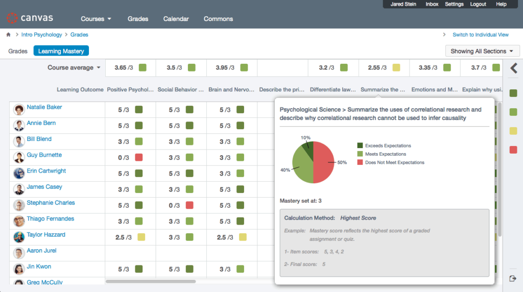 canvas - learning mastery view 2