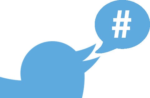 twitter logo with a hashtag (pound) symbol coming out of its mouth