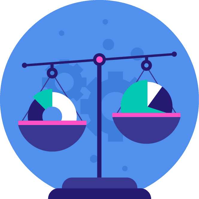 image of a scale and pie charts