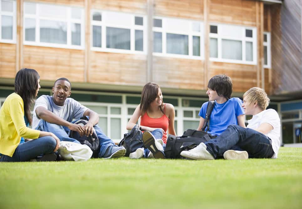 Students sitting outside