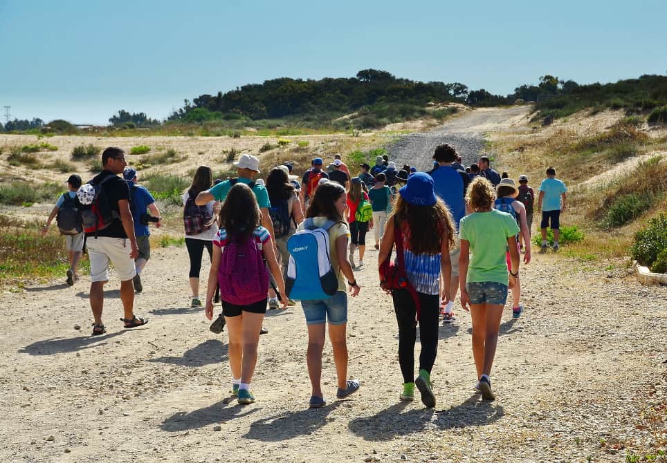 Students walking down path