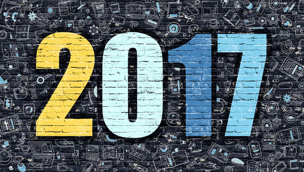 2017 in big block letters, surrounded by doodles of technology, predictions for 2017