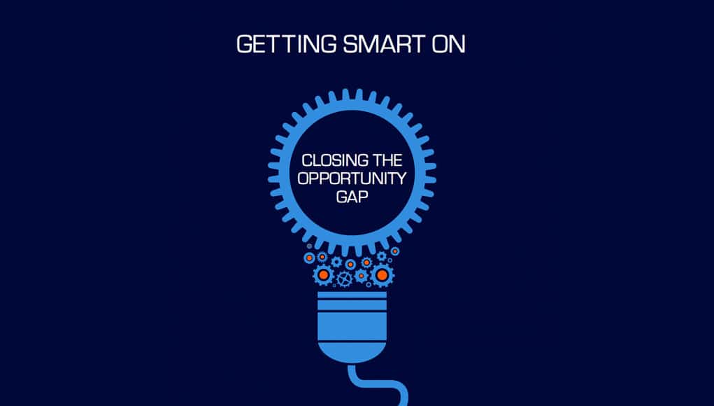 Lightbulb with "Closing the Opportunity Gap" in the center
