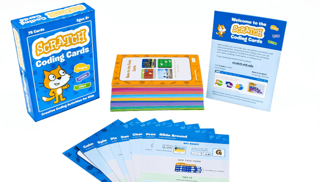 a set of scratch coding cards displayed on a white background