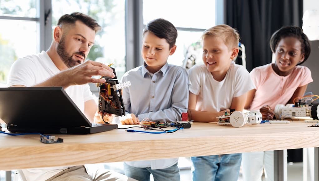 science teacher and kids