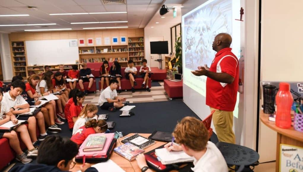 middle school classroom with students