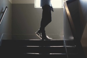 middle school student on staircase