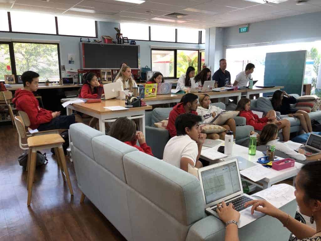 Students in Singapore American School in unconventional seating