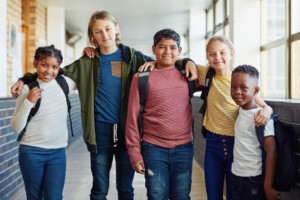 Diverse kids in hallway