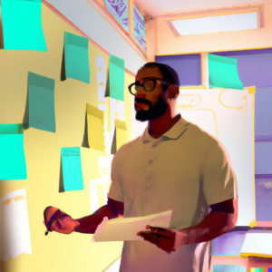 AI image of Black teacher planning a lesson