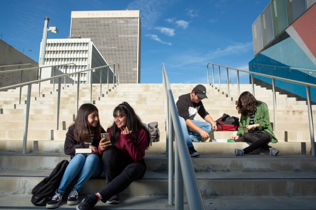 diverse students on stairs