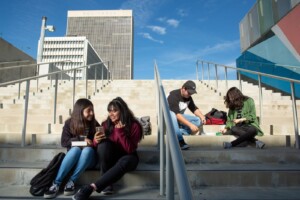 diverse students on stairs