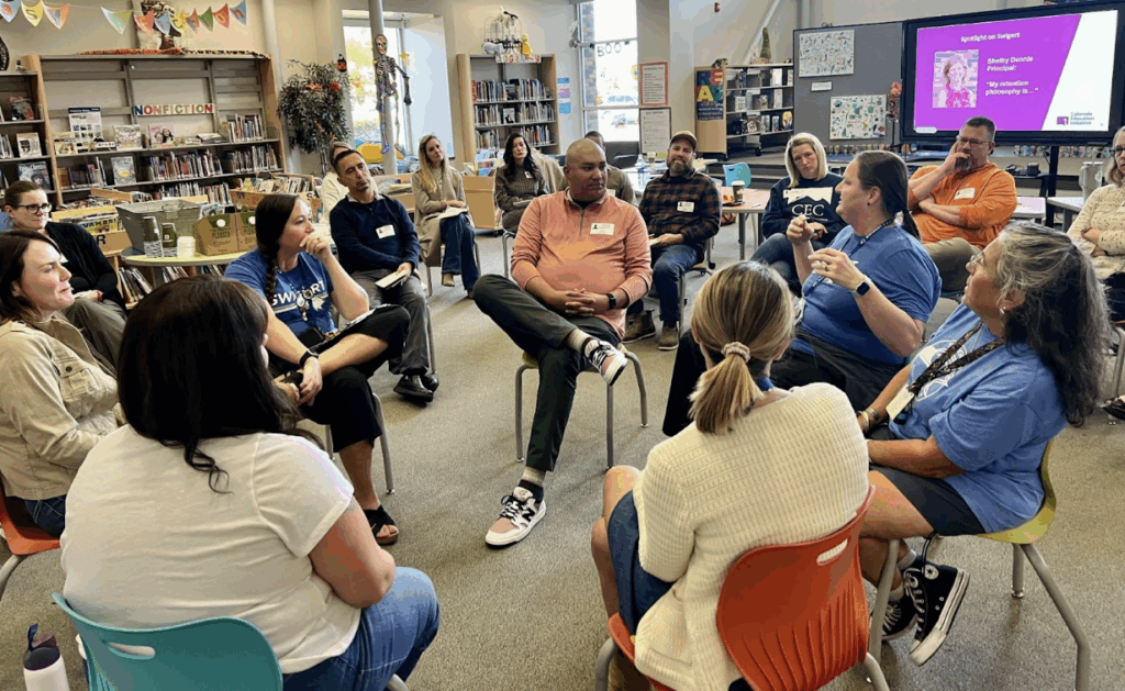 CEI Leadership facilitating a learning session for Colorado leaders at one of the state's innovation schools, emphasizing Local Intermediaries.