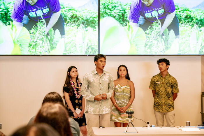 Students at Nalukai speaking about their project to their peers.