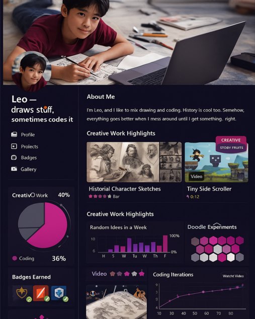 Leo’s learner profile: a sketching, coding 12-year-old and his creative work highlights
